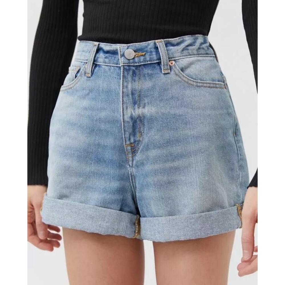 BDG Light Blue Denim High-Rise Rolled Hem Shorts